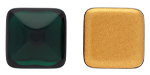 CABOCHON Glass Stone, Square 14x14mm: Dk. Emerald - Gold Matte Foiled