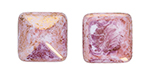 CABOCHON Glass Stone, Square 14x14mm: Alabaster - Luster - Opaque Topaz/Pink