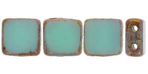 Table Cut Tile Bead 6mm (loose) : Opaque Pale Jade - Bronze Picasso