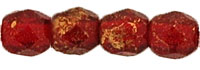Fire-Polish 3mm (loose) : Gold Marbled - Siam Ruby
