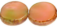 Table Cut Coin Bead 10mm : Pink Coral/Olivine - Picasso