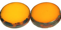 Table Cut Coin Bead 10mm : Opaque Orange - Picasso
