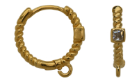 Brass earring hoop clip with ring Gold 24K