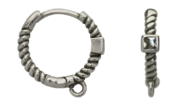 Brass earring hoop clip with ring Silver Antique