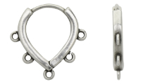 Brass earring hoop clip with 5 rings Silver Antique