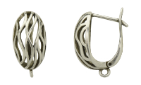 Brass hook for earring clip with ring Silver Antique