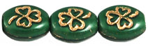 Oval Clovers 10/8mm (loose) : Opaque Green - Gold-Lined