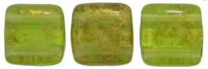 CzechMates Tile Bead 6mm (loose) : Gold Marbled - Olivine