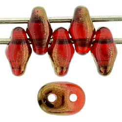 SuperDuo 5 x 2mm (loose) : Luster Bronze 1/2 - Siam Ruby