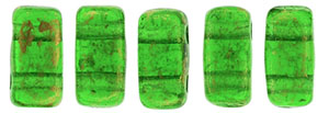 CzechMates Bricks 6 x 3mm (loose) : Gold Marbled - Green Emerald