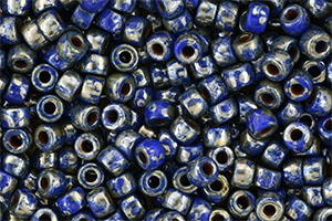 Matubo Seed Bead 6/0 (loose) : Opaque Blue - Silver Picasso