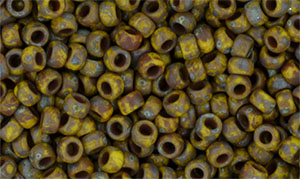 Matubo Seed Bead 7/0 (loose) : Opaque Yellow - Picasso