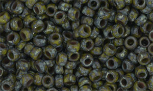 Matubo Seed Bead 7/0 (loose) : Opaque Olivine - Silver Picasso