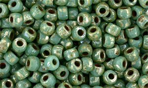 Matubo Seed Bead 7/0 (loose) : Green Turquoise - Silver Picasso