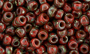 Matubo Seed Bead 7/0 (loose) : Opaque Red - Silver Picasso