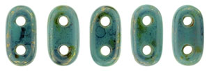 CzechMates Bar 6 x 2mm (loose) : Luster - Transparent Gold/Turquoise