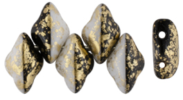 GEMDUO 8 x 5mm (loose) : Gold Splash - Opaque Black/White