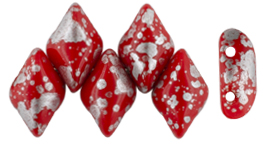 GEMDUO 8 x 5mm (loose) : Silver Splash - Opaque Red