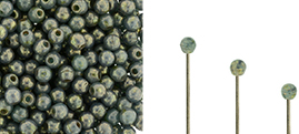 Finial Half-Drilled Round Bead 2mm : Turquoise - Bronze Picasso