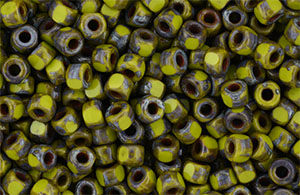 Matubo 3-Cut Seed Bead 6/0 (loose) : Opaque Olivine - Picasso