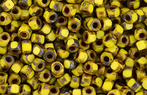 Matubo 3-Cut Seed Bead 6/0 (loose) : Opaque Yellow - Picasso