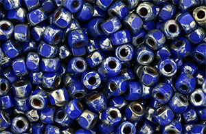 Matubo 3-Cut Seed Bead 6/0 (loose) : Opaque Blue - Silver Picasso