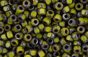 Matubo 3-Cut Seed Bead 6/0 (loose) : Opaque Olivine - Silver Picasso