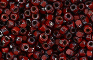 Matubo 3-Cut Seed Bead 6/0 (loose) : Opaque Red - Silver Picasso