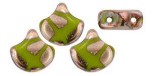 Matubo Ginkgo Leaf Bead 7.5 x 7.5mm (loose) : Opaque Green Full Capri Gold Batic