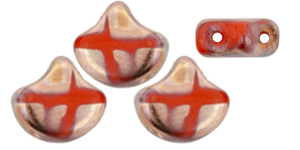 Matubo Ginkgo Leaf Bead 7.5 x 7.5mm (loose) : Opaque Coral n Full Capri Gold Batic