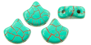 Matubo Ginkgo Leaf Bead 7.5 X 7.5mm (loose) : Ionic Turquoise Green/Brown