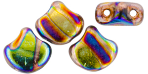 Matubo Ginkgo Leaf Bead 7.5 x 7.5mm (loose) : Striped - Jet Summer Rainbow