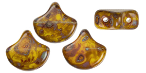 Matubo Ginkgo Leaf Bead 7.5 x 7.5mm (loose) : Opaque Yellow - Picasso
