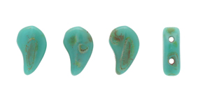 FlatDuo Beads 8 x 5mm (loose) : Turquoise Green Travertin Dark