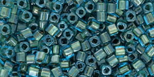 TOHO Cube 3mm : Inside-Color Aqua/Gold-Lined