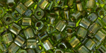 TOHO Cube 4mm : Gold-Lined Peridot