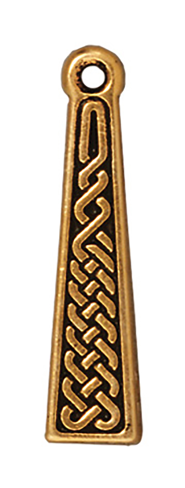 TierraCast : Drop Charm - 25 x 5.5mm, 1mm Loop, Celtic Braid, Antique Gold