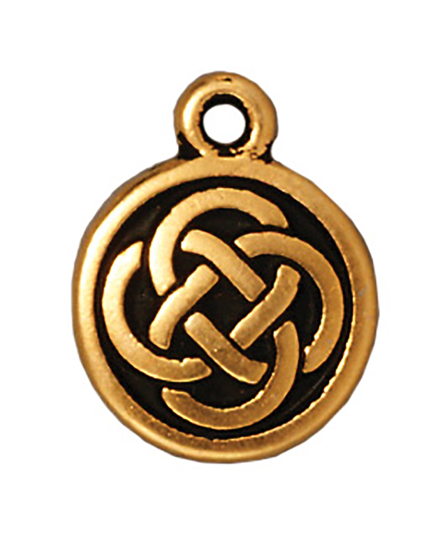 TierraCast : Drop Charm - 15 x 12mm, 1.5mm Loop, Celtic Round, Antique Gold