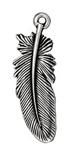 TierraCast : Drop Charm - 29.5 x 10.5mm, 1.25 Loop, Large Feather, Antique Silver