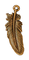 TierraCast : Drop Charm - 29.5 x 10.5mm, 1.25 Loop, Large Feather, Antique Gold