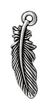 TierraCast : Drop Charm - 23 x 7mm, 1.25 Loop, Small Feather, Antique Silver