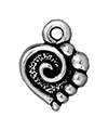 TierraCast : Drop Charm - 13 x 10mm, 1.5mm Loop, Spiral Heart, Antique Silver