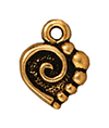 TierraCast : Drop Charm - 13 x 10mm, 1.5mm Loop, Spiral Heart, Antique Gold