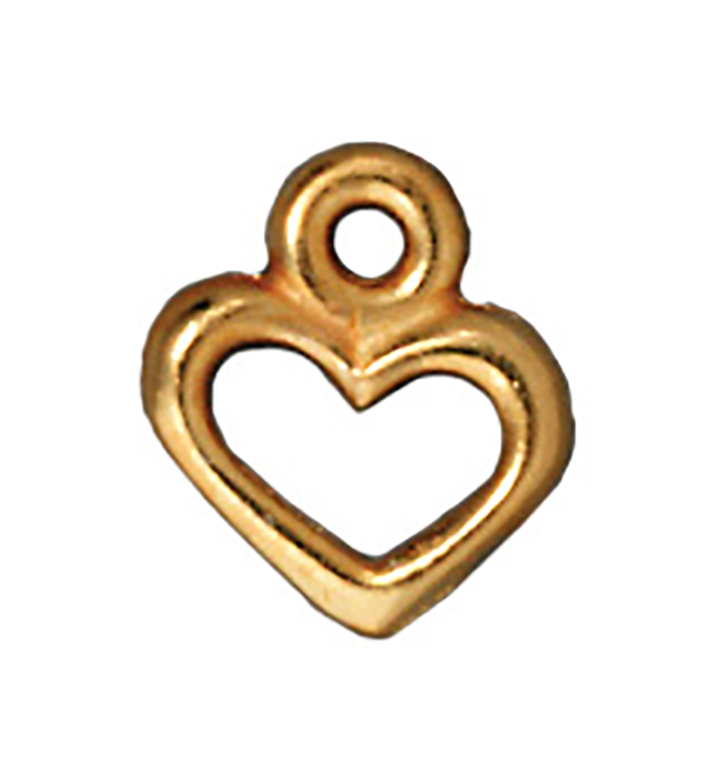 TierraCast : Drop Charm - 9.5 x 8mm, 1.25mm Loop, Open Heart, Gold