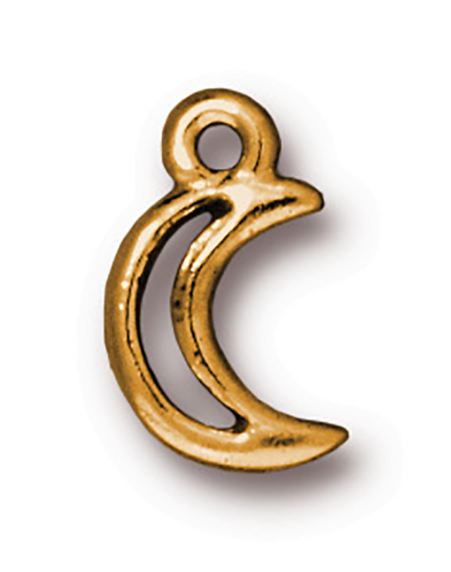 TierraCast : Drop Charm - 13 x 8mm, 1.25mm Loop, Crescent, Gold