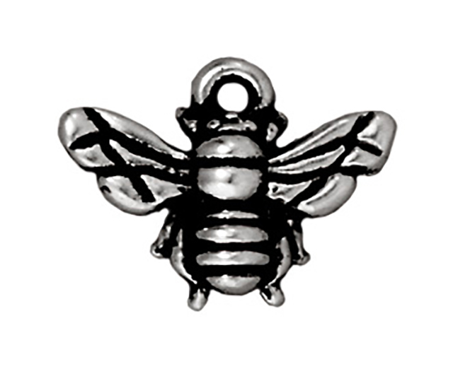 TierraCast : Drop Charm - 16 x 12mm, 1.25mm Loop, Honeybee, Antique Silver