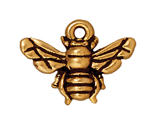 TierraCast : Drop Charm - 16 x 12mm, 1.25mm Loop, Honeybee, Antique Gold