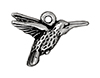 TierraCast : Drop Charm - 19 x 14mm, 1.25mm Loop, Hummingbird, Antique Silver