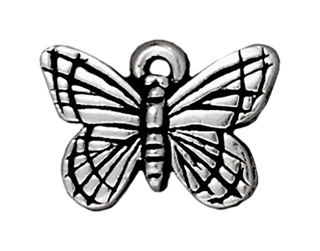 TierraCast : Drop Charm - 16 x 11.5mm, 1mm Loop, Monarch, Antique Silver