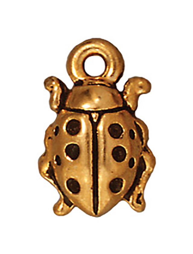 TierraCast : Drop Charm -13 x 8.5mm, 1.25mm Loop, Ladybug, Antique Gold